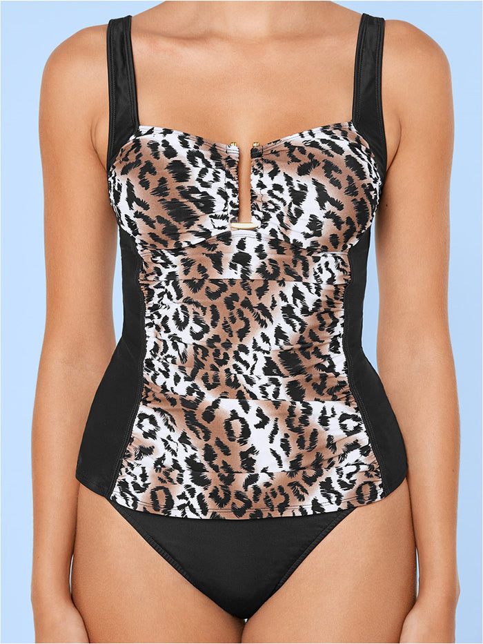 Leopard Print Split Swimsuit Tankini