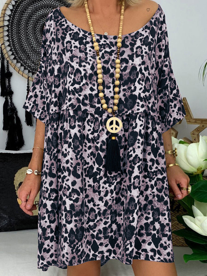 Leopard Swing Holiday Half Sleeve Dresses