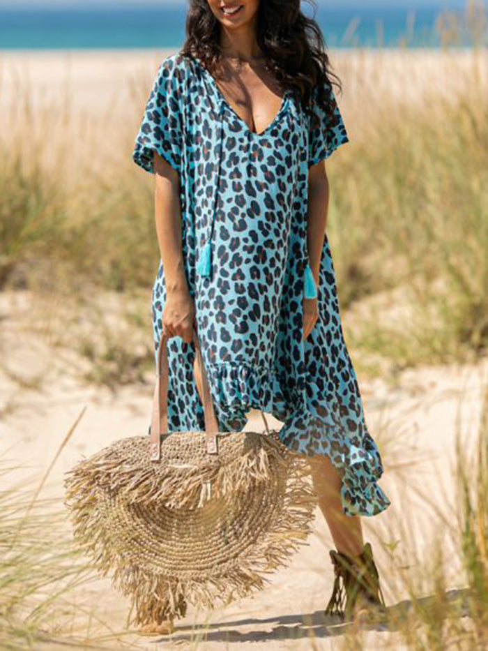 Leopard V-Neck Casual Short Sleeve Dress