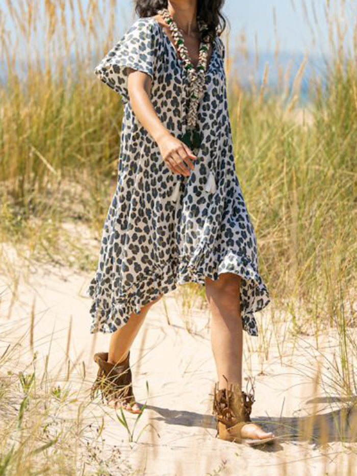 Leopard V-Neck Casual Short Sleeve Dress
