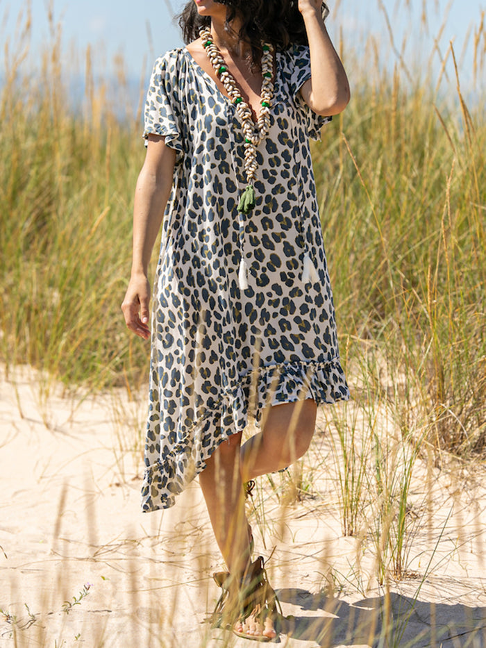 Leopard V-Neck Casual Short Sleeve Dress