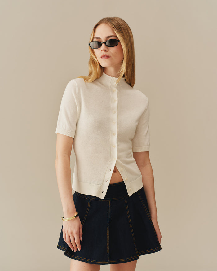 Lightweight Mock Neck Cardigan Cream