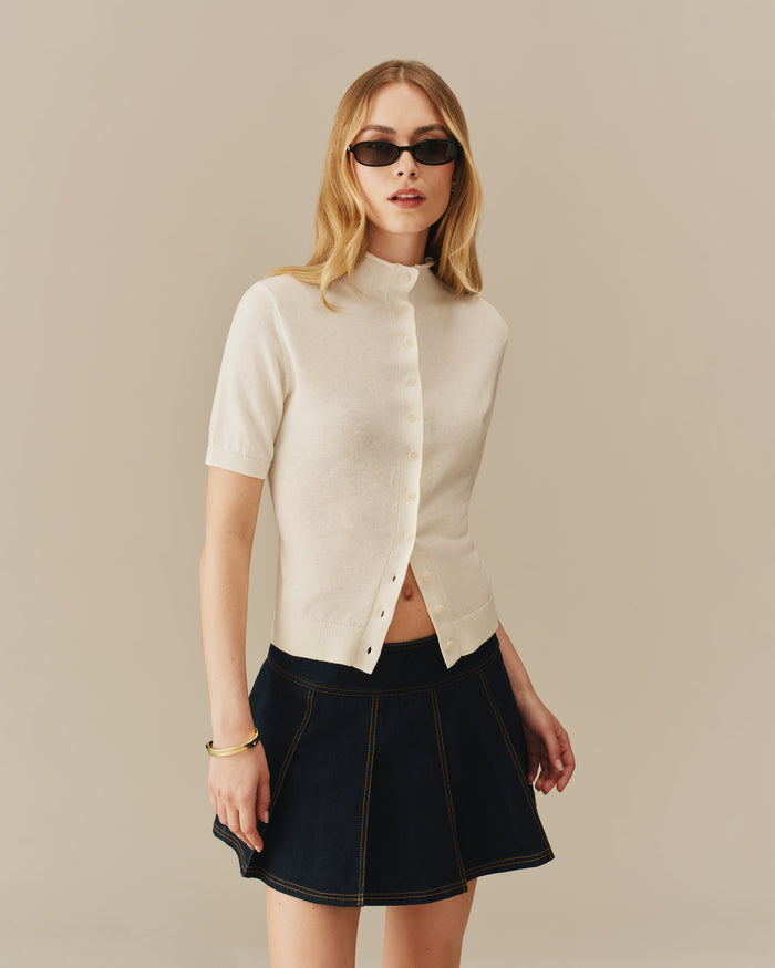 Lightweight Mock Neck Cardigan Cream