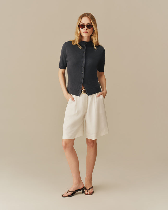 Lightweight Mock Neck Cardigan Navy