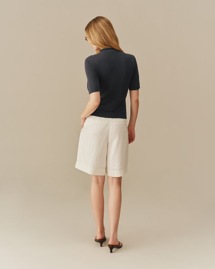 Lightweight Mock Neck Cardigan Navy