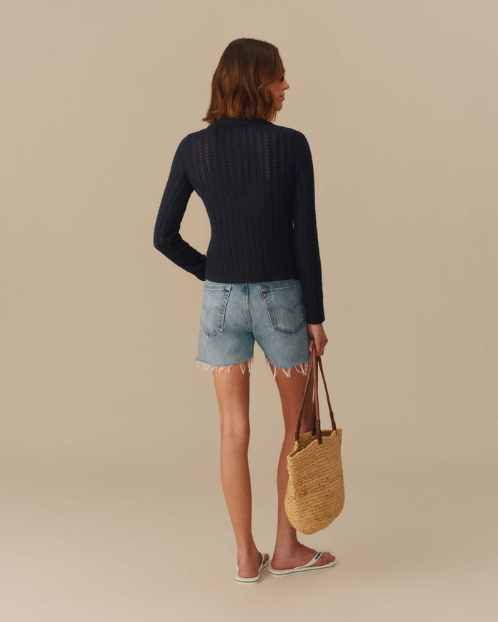 Lightweight Pointelle Cardigan Navy