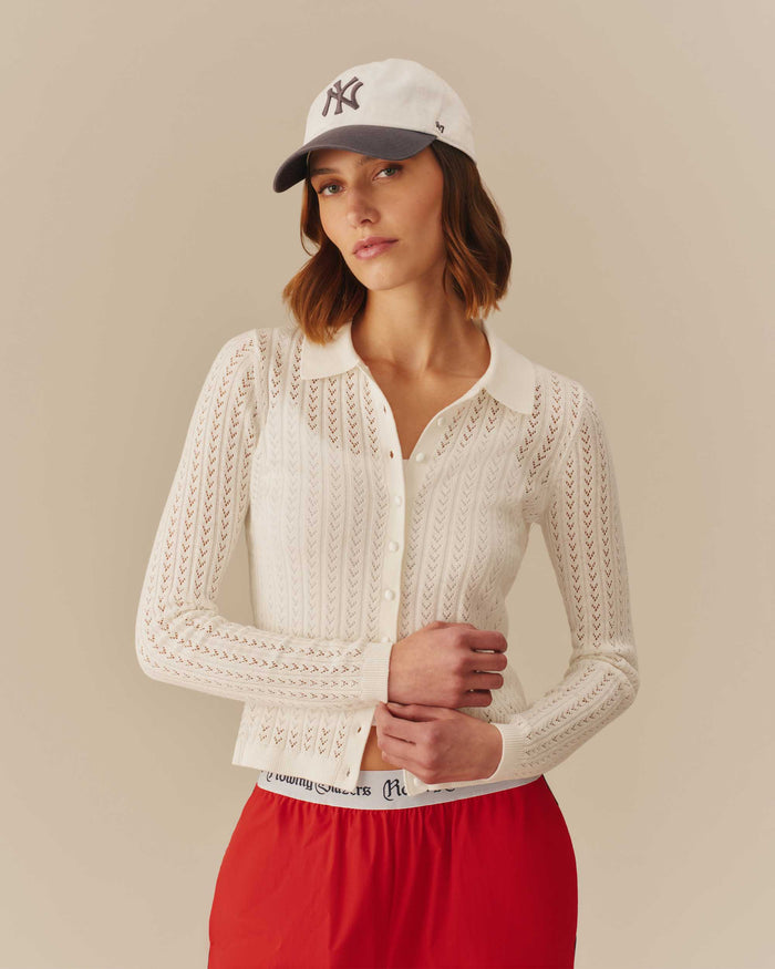 Lightweight Pointelle Cardigan White