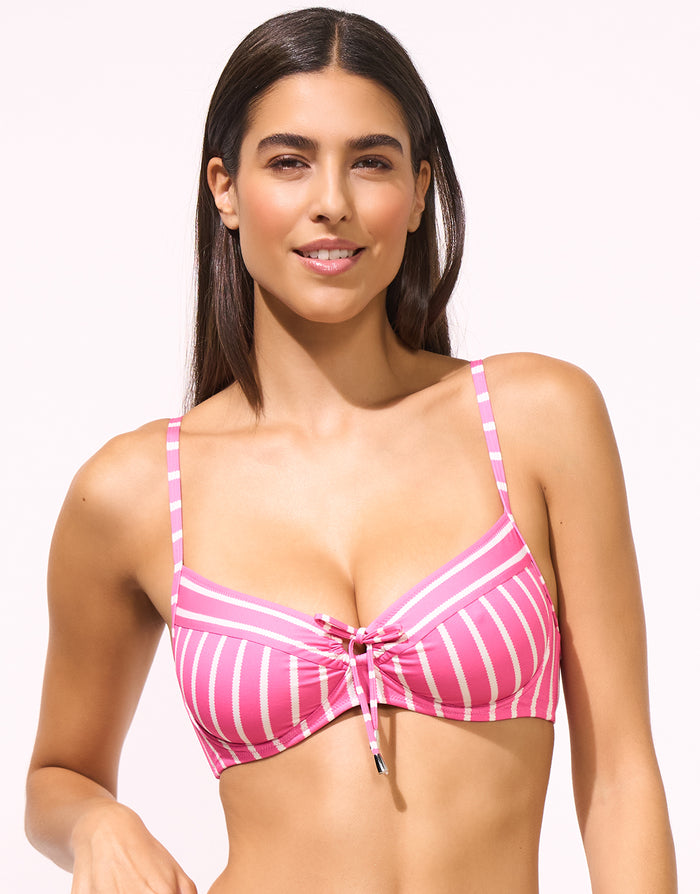 Lidea Line Up Underwired Bikini Top - Pink and White - Simply Beach UK