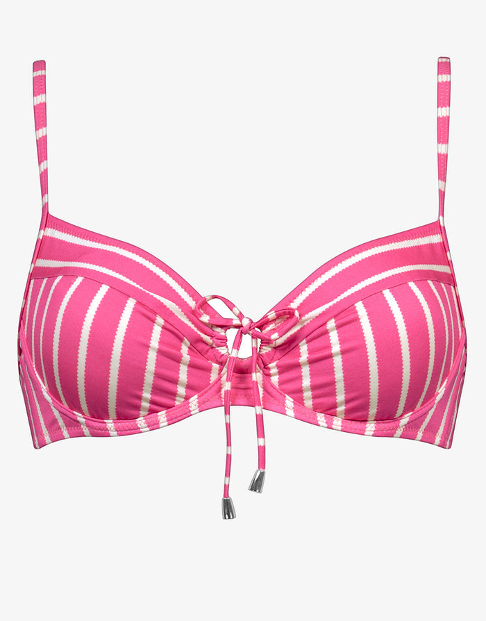 Lidea Line Up Underwired Bikini Top - Pink and White - Simply Beach UK