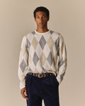Linen Blend Lightweight Argyle Sweater Beige Beige / XL