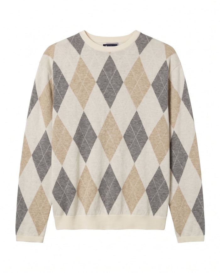 Linen Blend Lightweight Argyle Sweater Beige