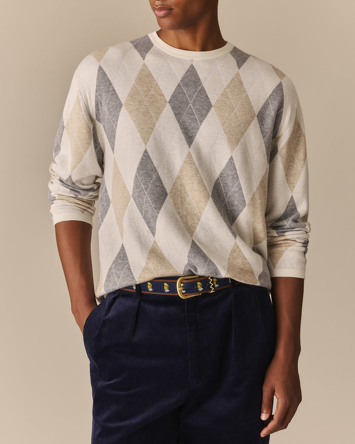 Linen Blend Lightweight Argyle Sweater Beige Beige / XL