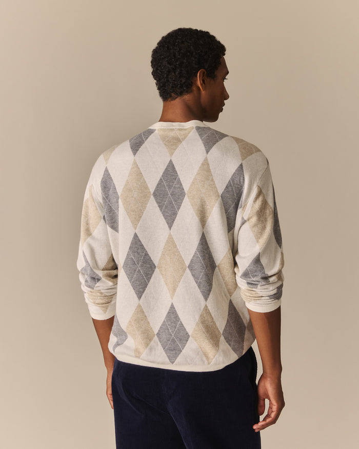 Linen Blend Lightweight Argyle Sweater Beige Beige / XL