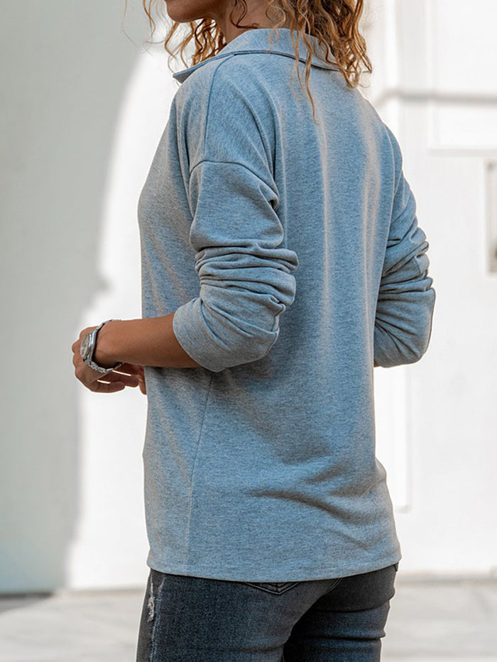 Long Sleeve Deep V Lapel Collar Blouses Casual T-Shirts