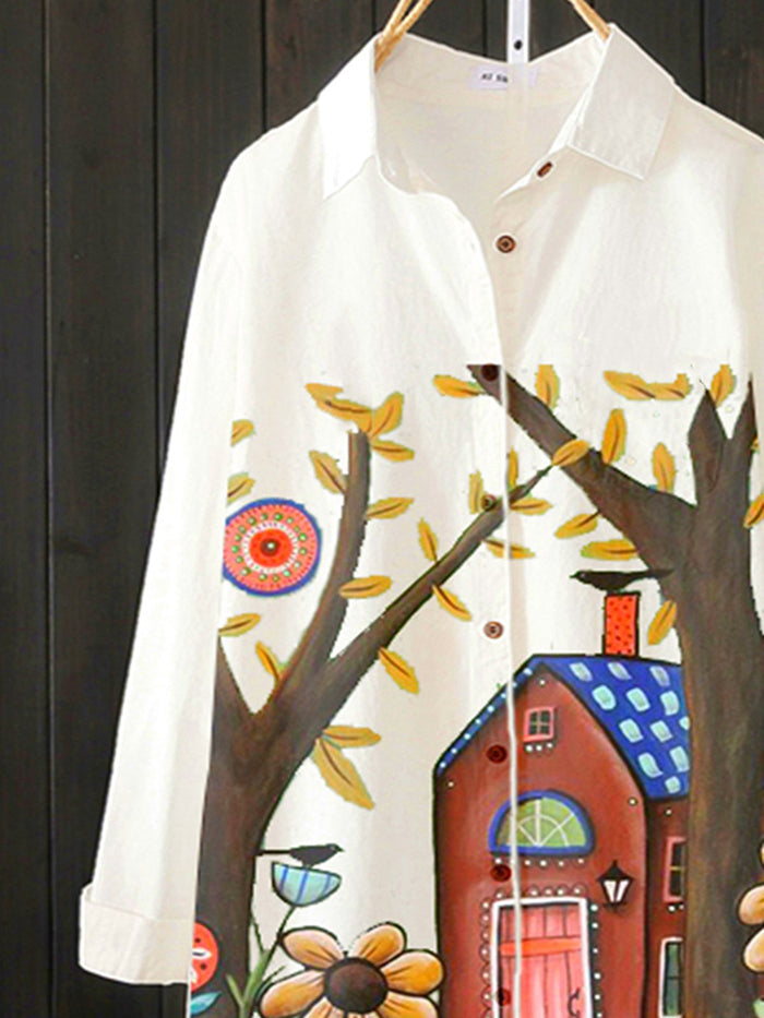 Long Sleeve Pastoral Leaves Shirts & Tops