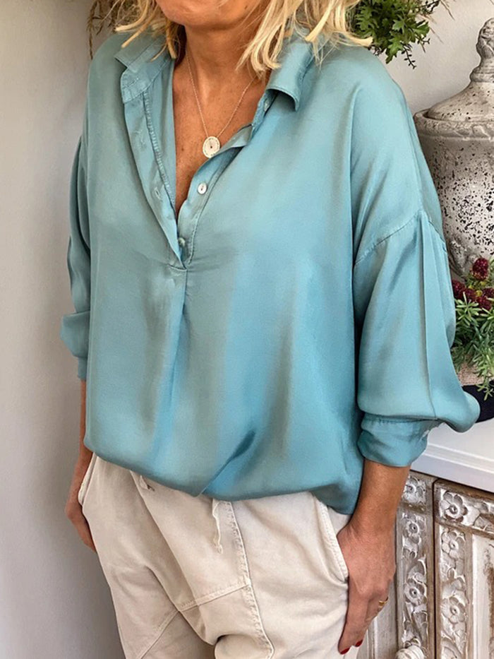 Long Sleeve Solid Color Casual Loose Blouses