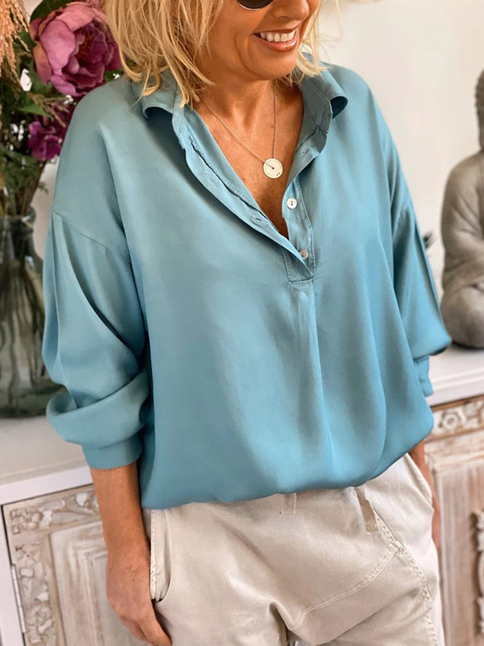Long Sleeve Solid Color Casual Loose Blouses