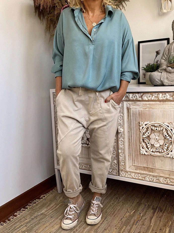 Long Sleeve Solid Color Casual Loose Blouses