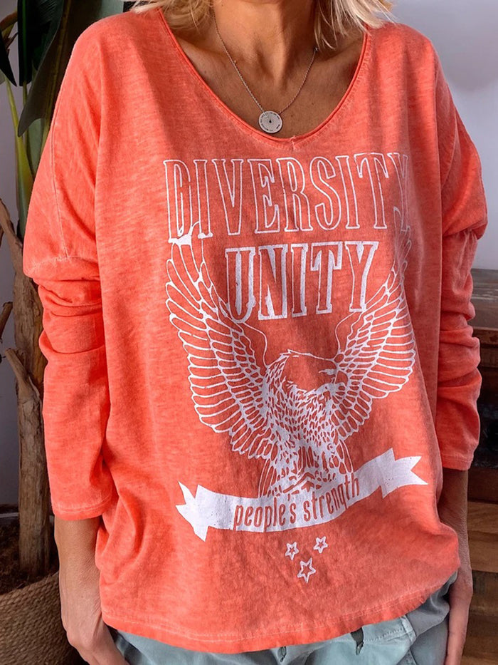 Long Sleeve V-neck Print T-shirts