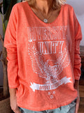 Long Sleeve V-neck Print T-shirts