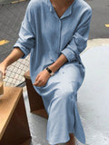 Loose Casual Cotton And Linen Long Sleeve Maxi Dress