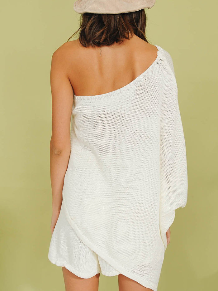Loose Casual Knitted One Sleeve Two Piece Suit