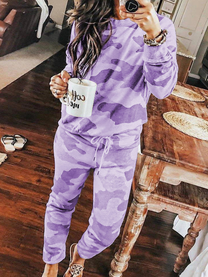 Loose Casual Lounge Top Pants Camouflage Suit
