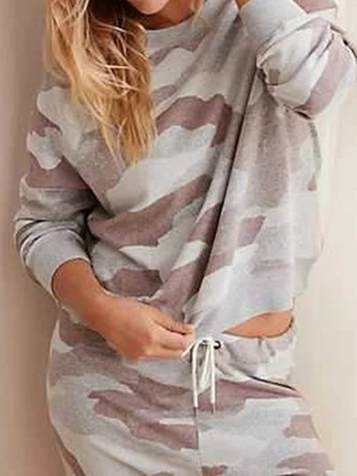 Loose Casual Lounge Top Pants Camouflage Suit