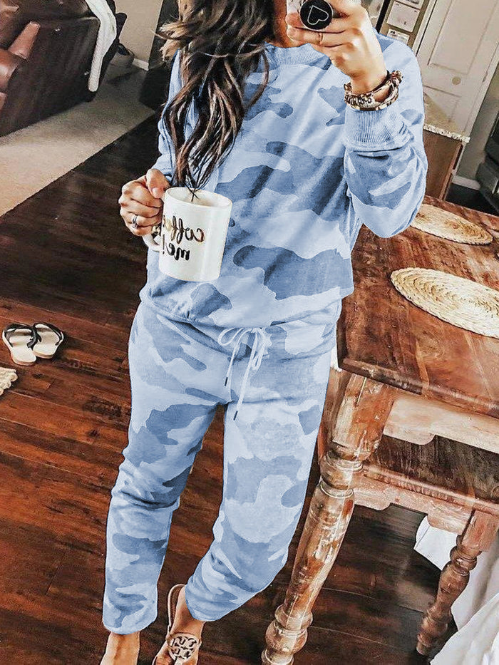Loose Casual Lounge Top Pants Camouflage Suit
