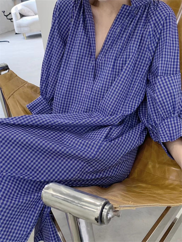 Loose Casual V-Neck Plaid Dress