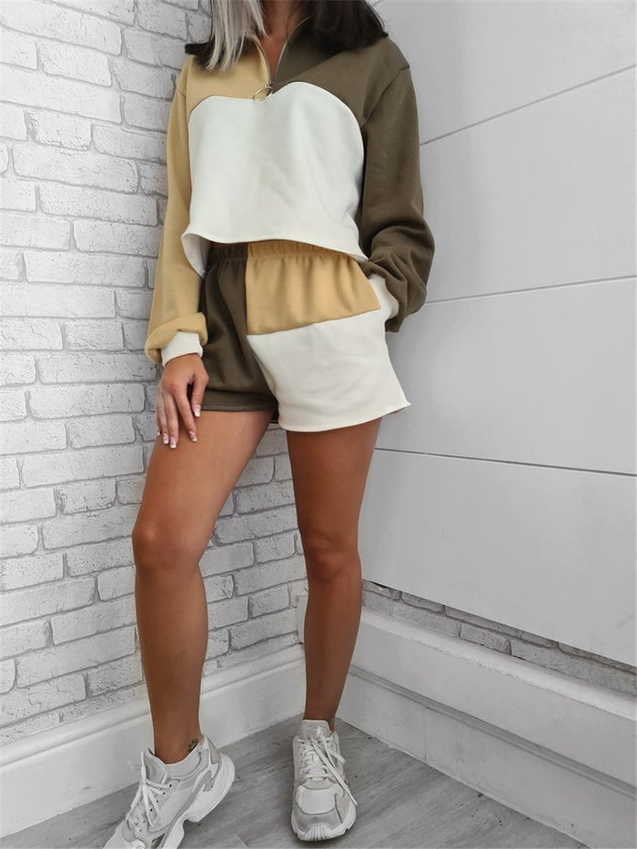 Loose Colorblock Sweatshirt Suit