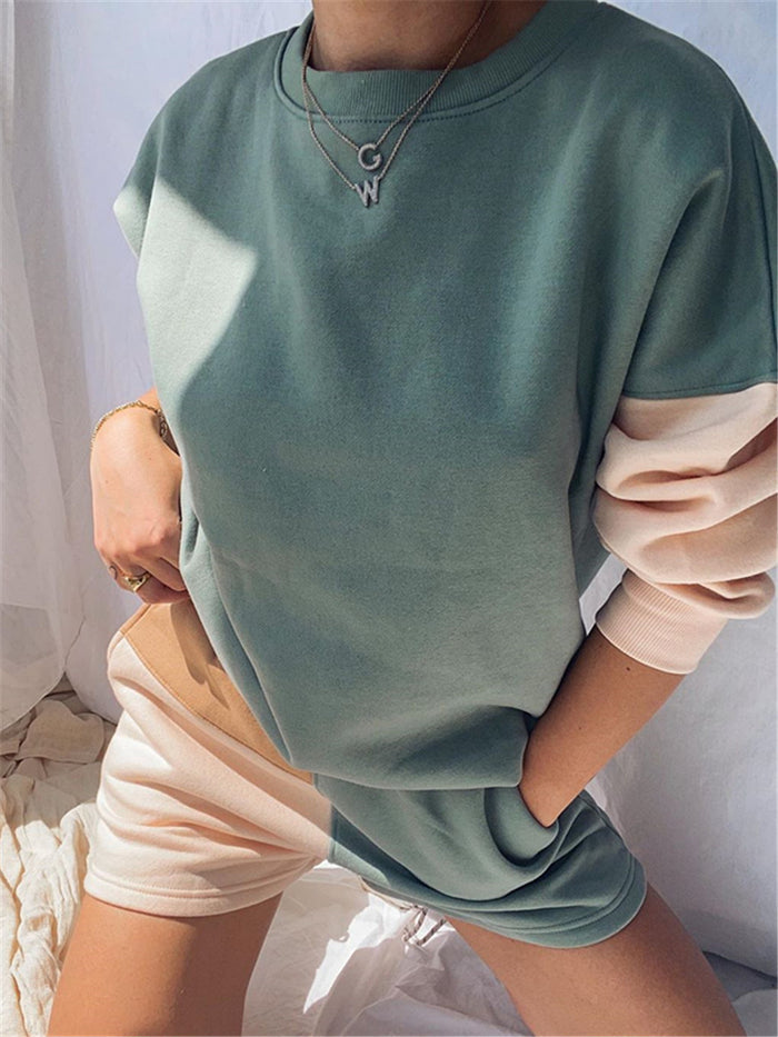 Loose Colorblock Sweatshirt Suit