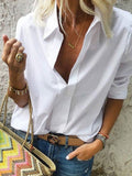 Loose Long Sleeves V-Neck Solid Casual Shirts