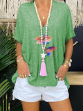 Loose Print V-Neck Top