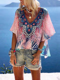 Loose Print V-Neck Top