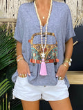 Loose Print V-Neck Top