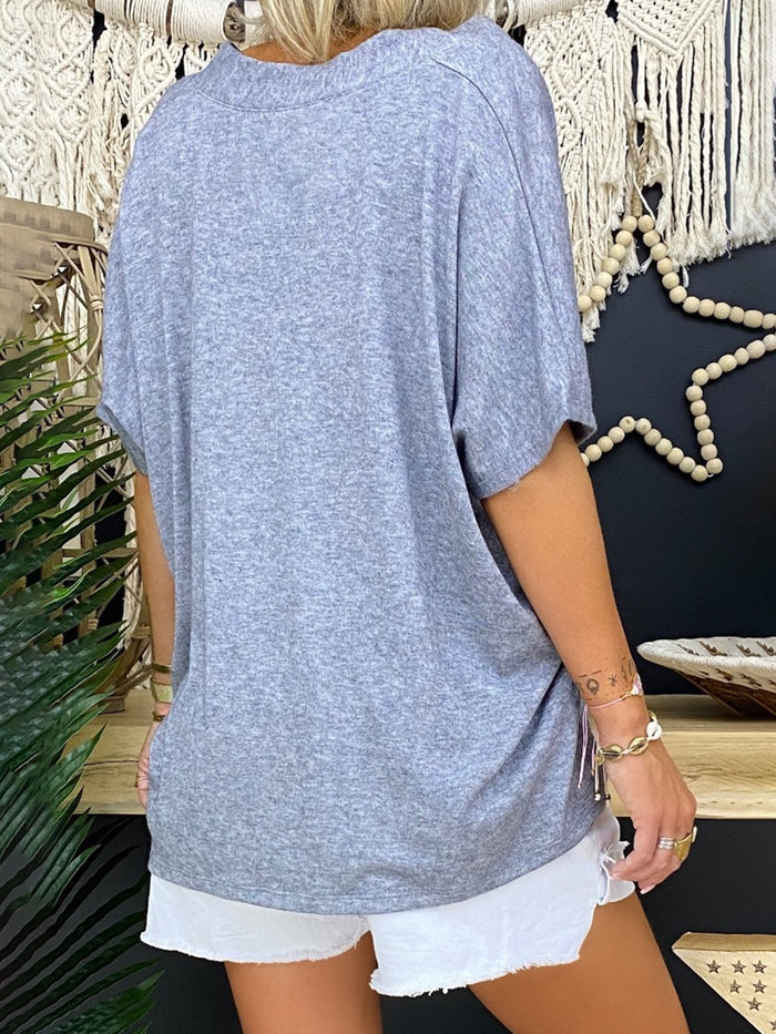 Loose Print V-Neck Top