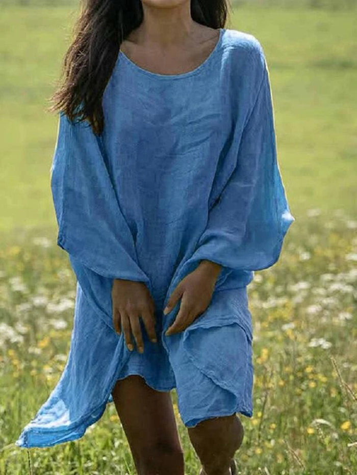 Loose Round Neck Solid Casual Dress