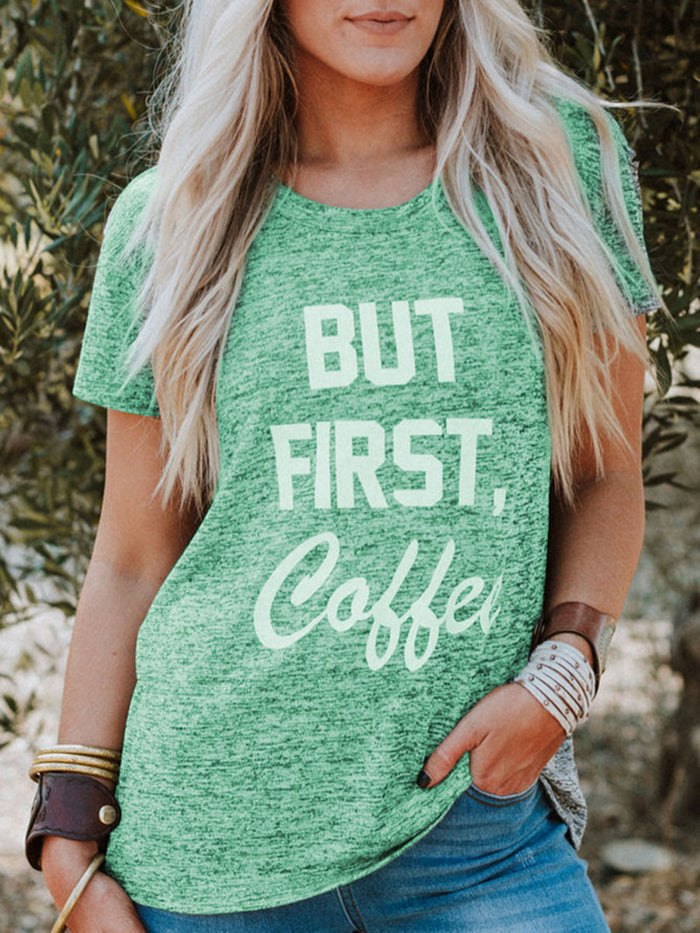 Loose Short Sleeve Round Neck Print Tops