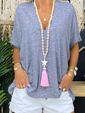 Loose Solid Color V-Neck Top