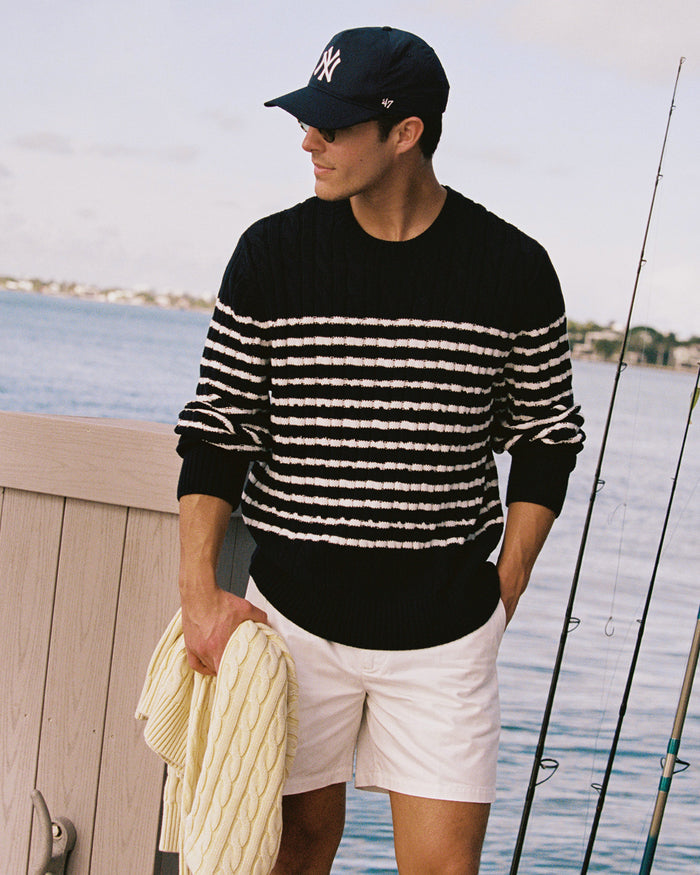 Mariner Stripe Cable Knit Sweater Navy/White Stripe