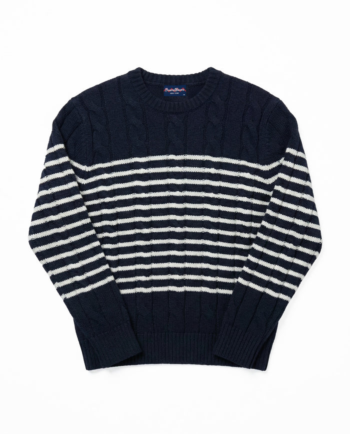 Mariner Stripe Cable Knit Sweater Navy/White Stripe