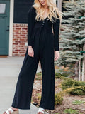 Maternity Solid Color Button Long Sleeve Casual Jumpsuit