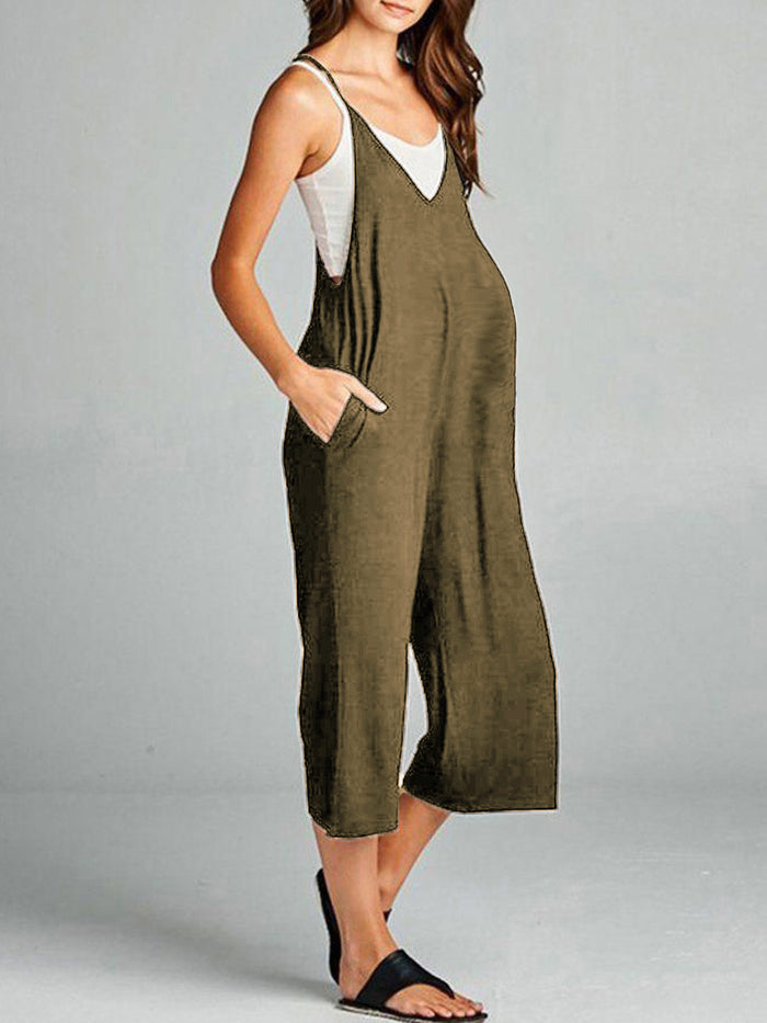 Maternity V-neck Strap Midi Jumpsuit