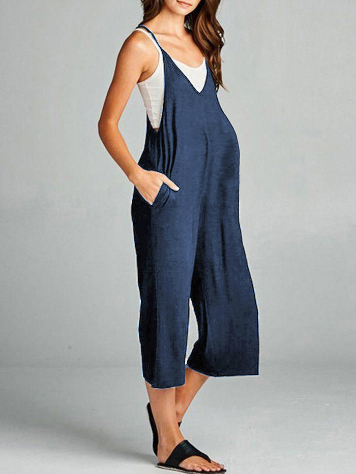 Maternity V-neck Strap Midi Jumpsuit