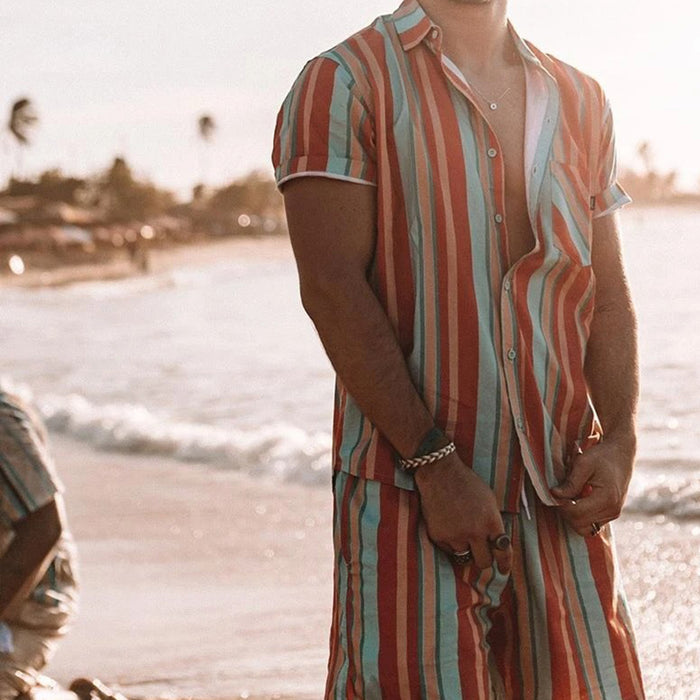 Men Casual Stripes Two-Piece Suit