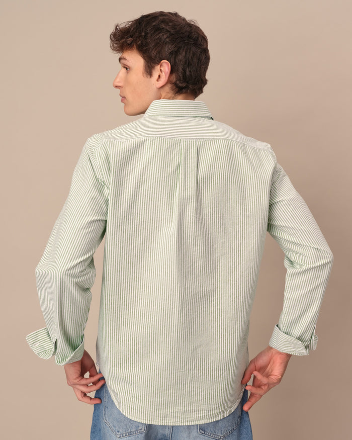Men's Babar Long Sleeve Classic Fit Striped Oxford Shirt Green / White University Stripe