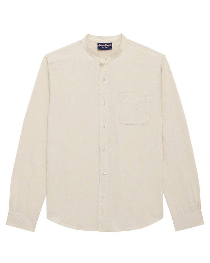 Men's Casual Linen Band Collar Shirt Cream