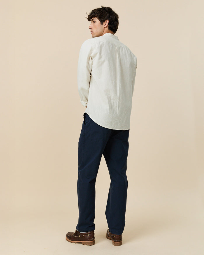 Men's Casual Linen Band Collar Shirt Cream