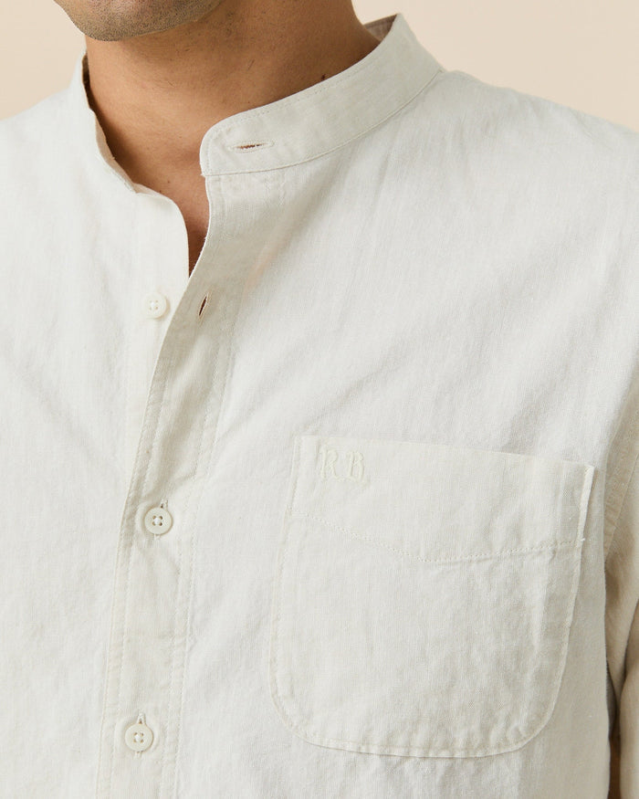 Men's Casual Linen Band Collar Shirt Cream